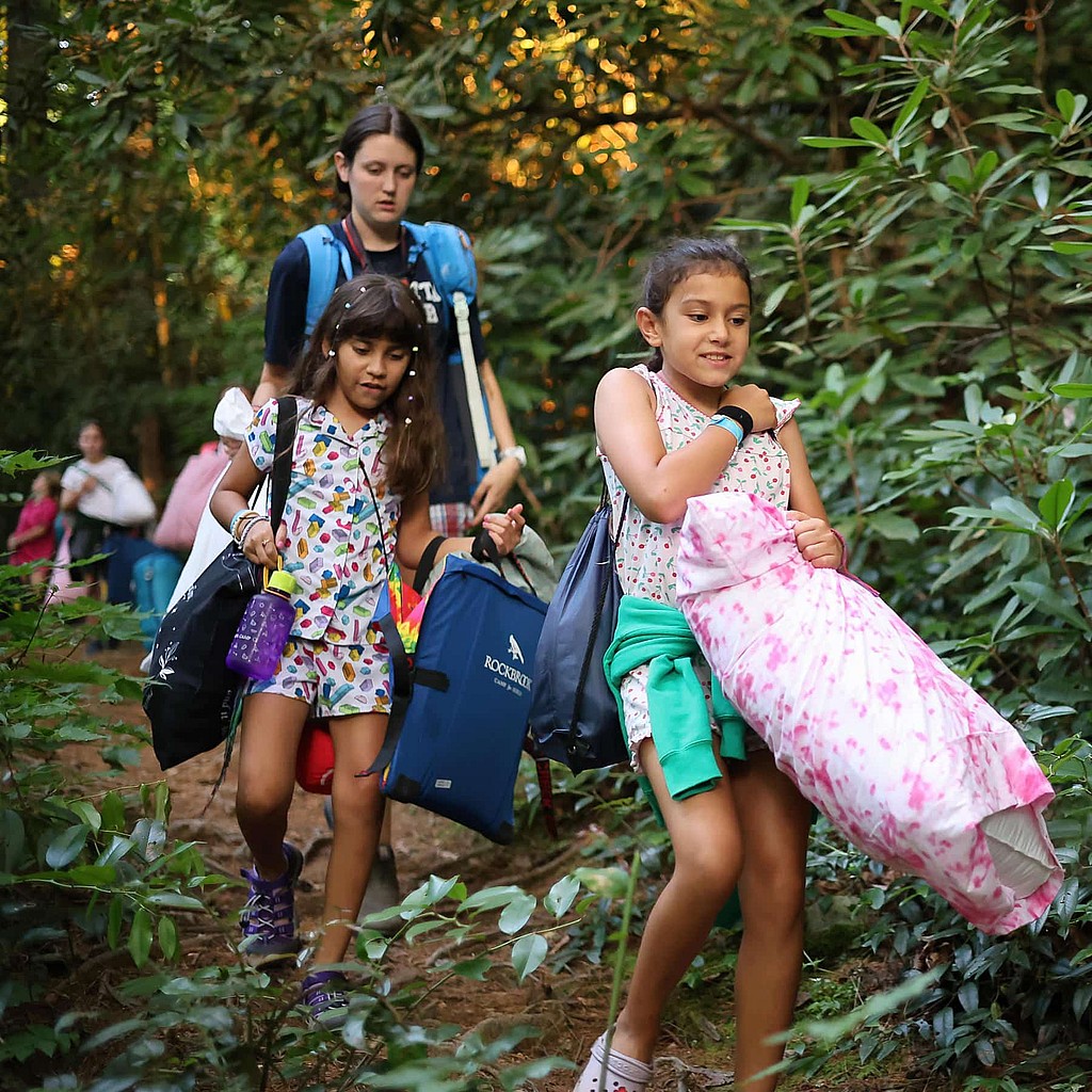 Young Junior campers hiking