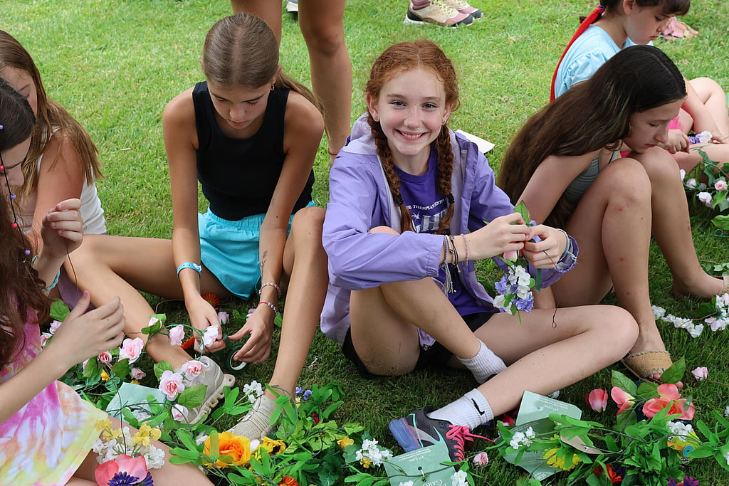 camp flower crown making