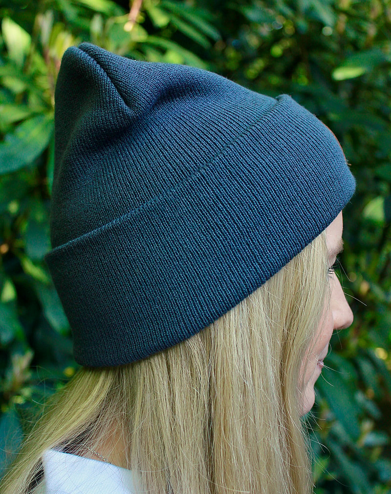 side view of knitted beanie