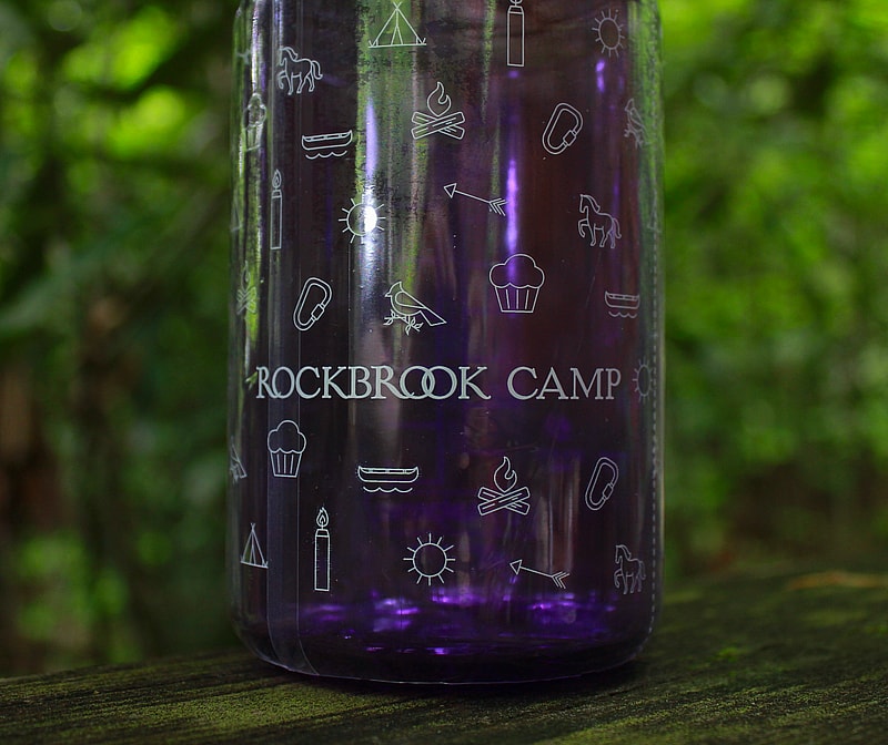 rockbrook camp logo on water bottle