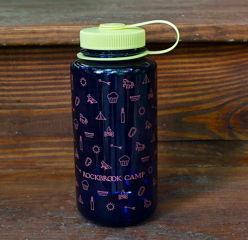 navy water bottle with yellow top