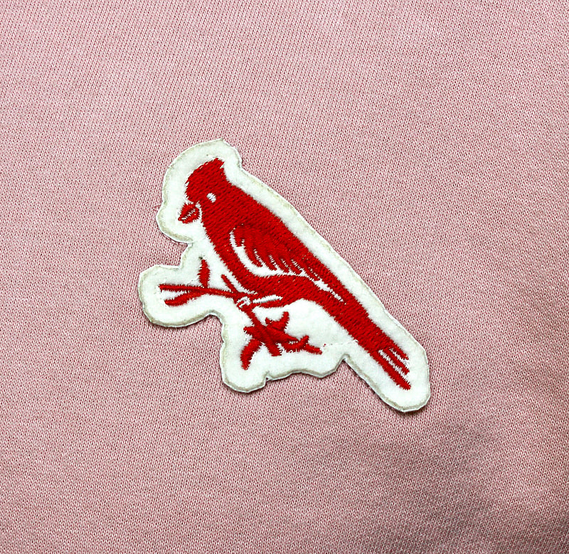 light pink sweatshirt cardinal patch