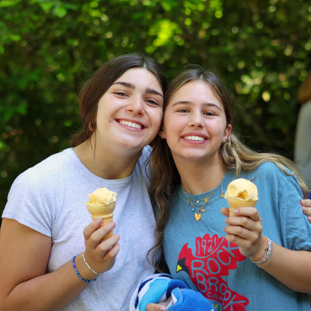 camp friends with ice cream