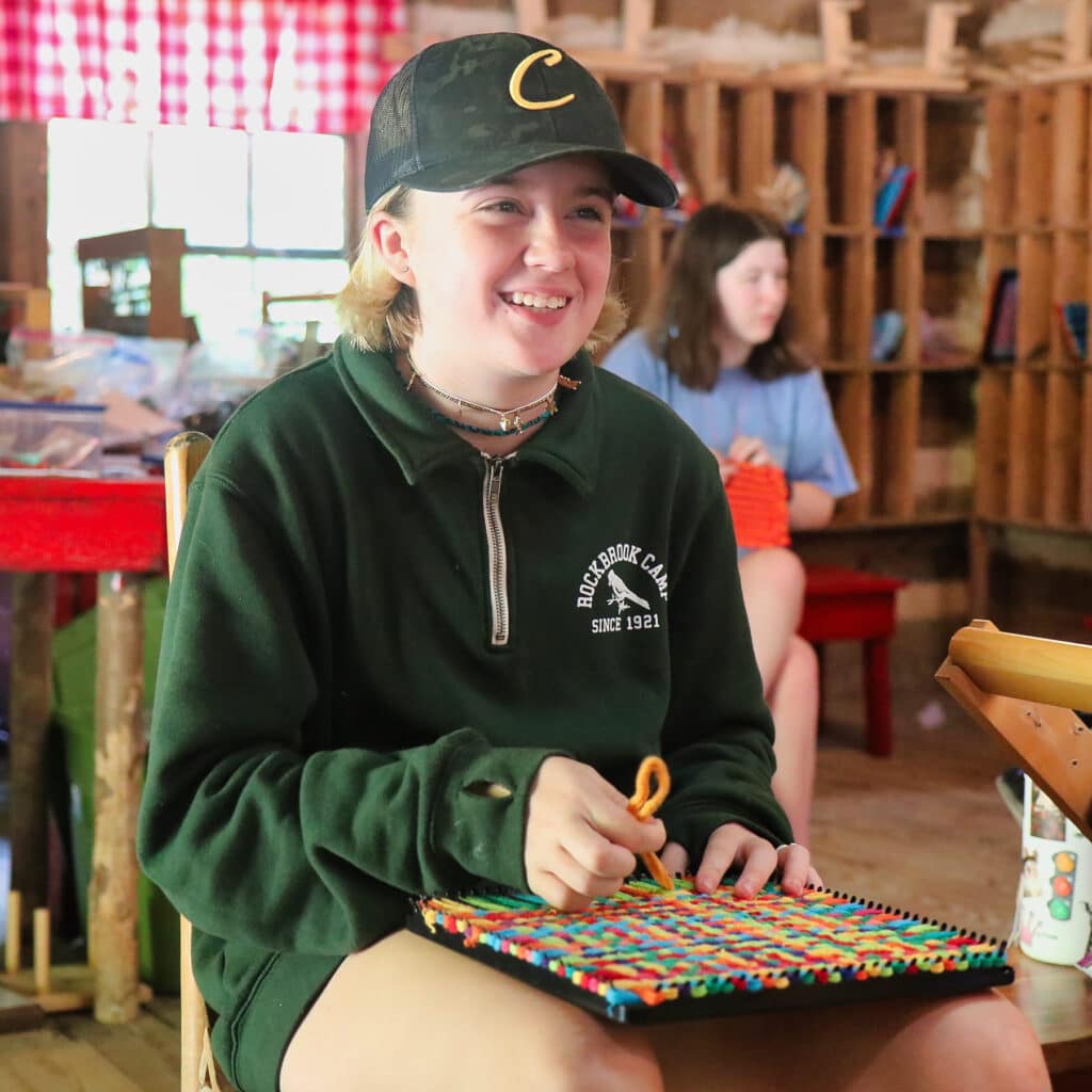 teen girls camp weaving project