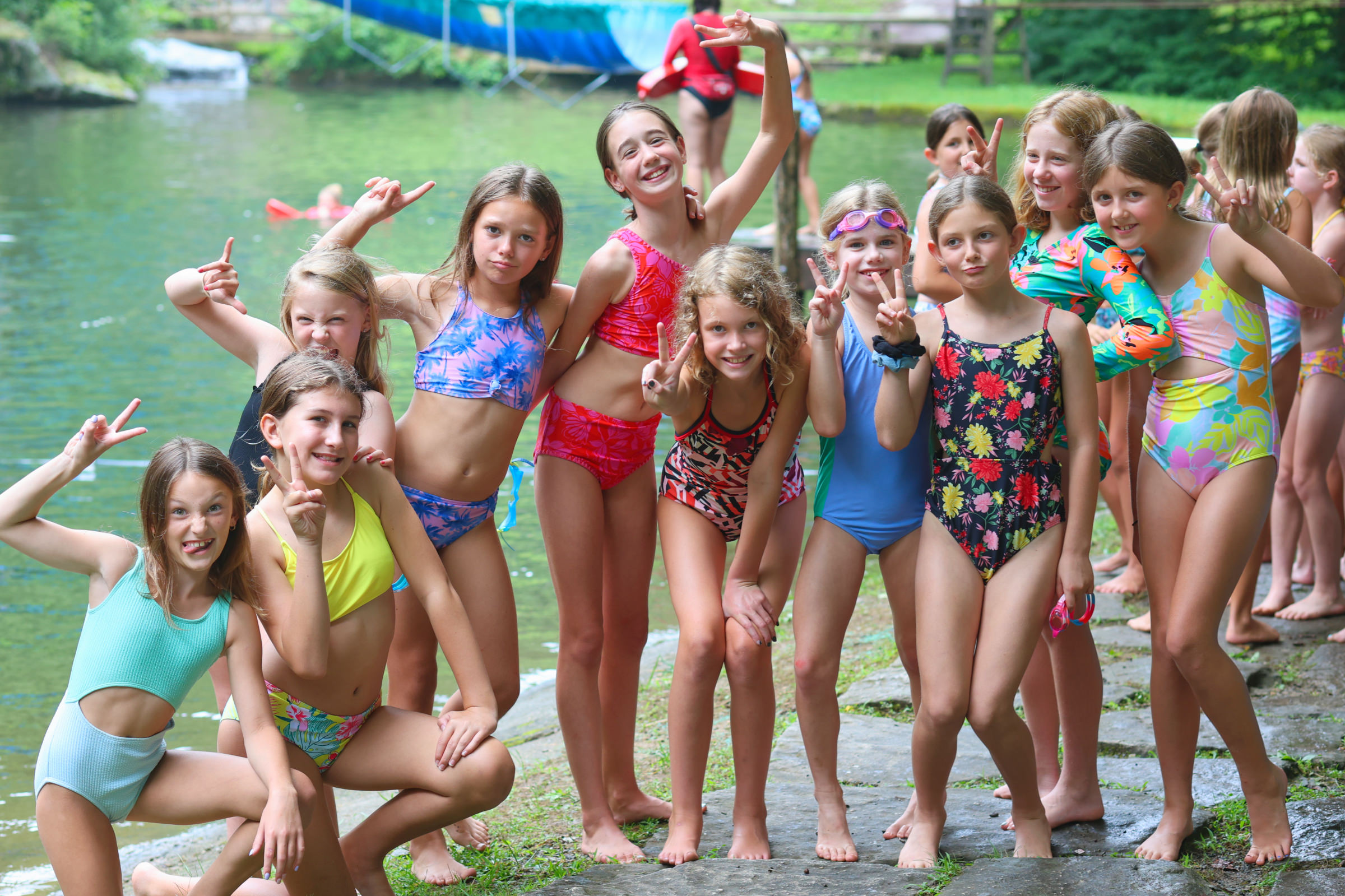 summer camp girls goofing