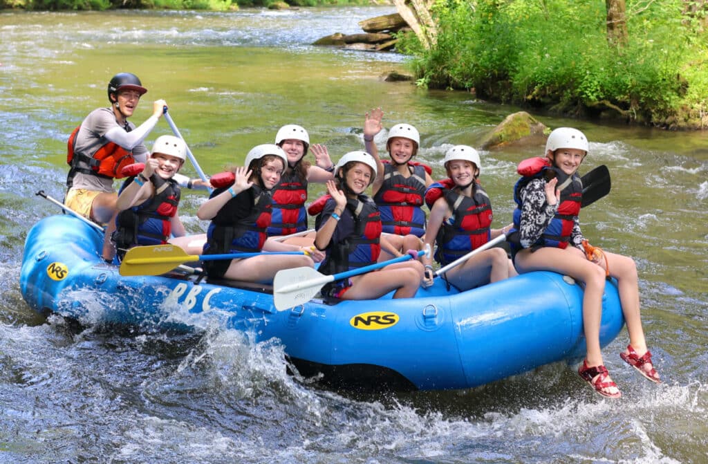 camp whitewater rafting crew fun